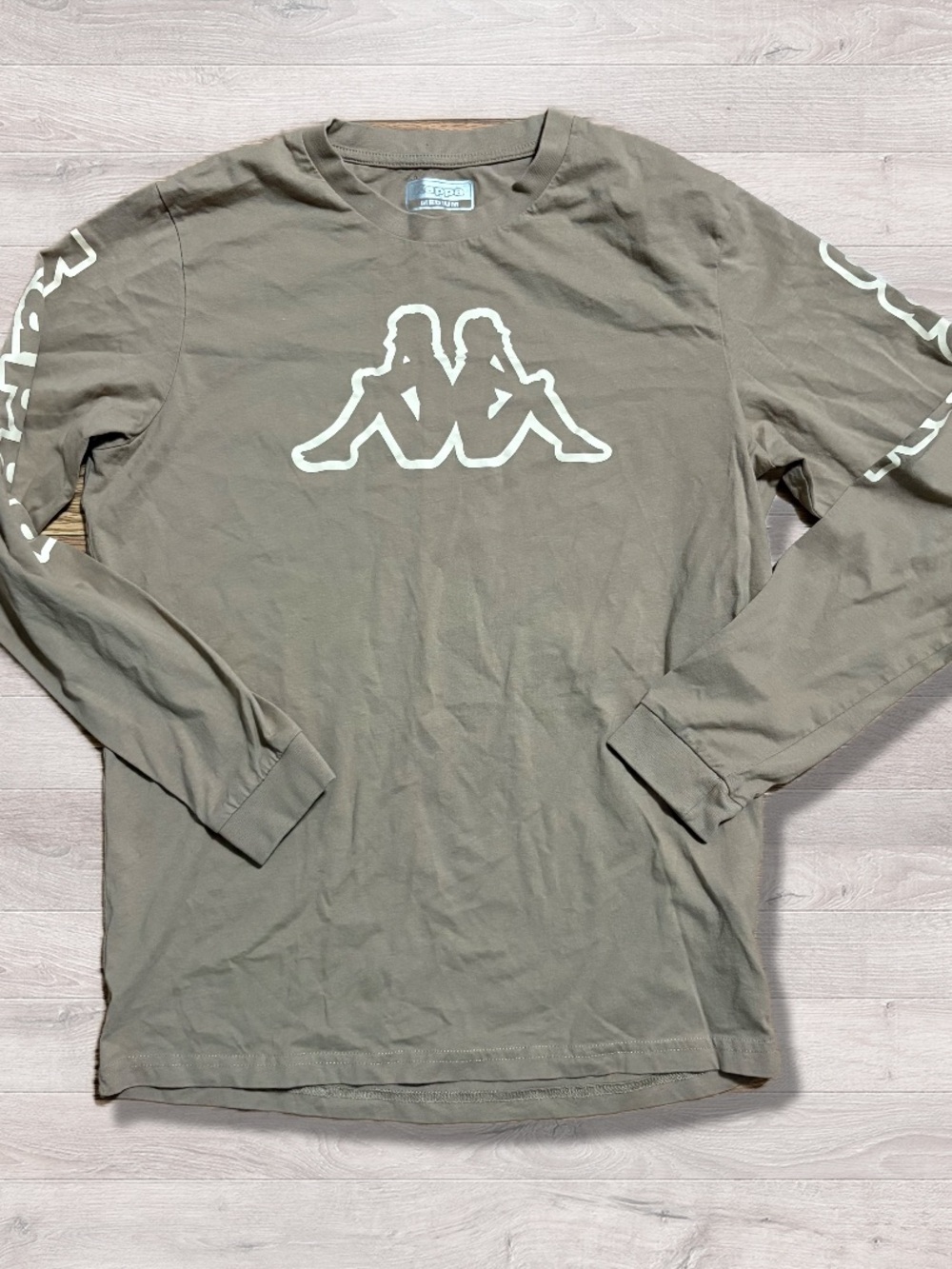 Kappa Long Sleeved Graphic Print Logo Tan Beige Shirt Men’s Medium